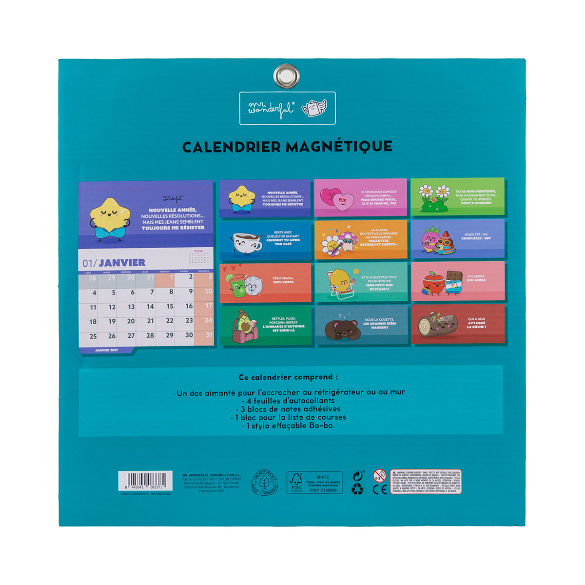 Calendrier magnétique pour mur et réfrigérateur 2027 | Mr. Wonderful 
