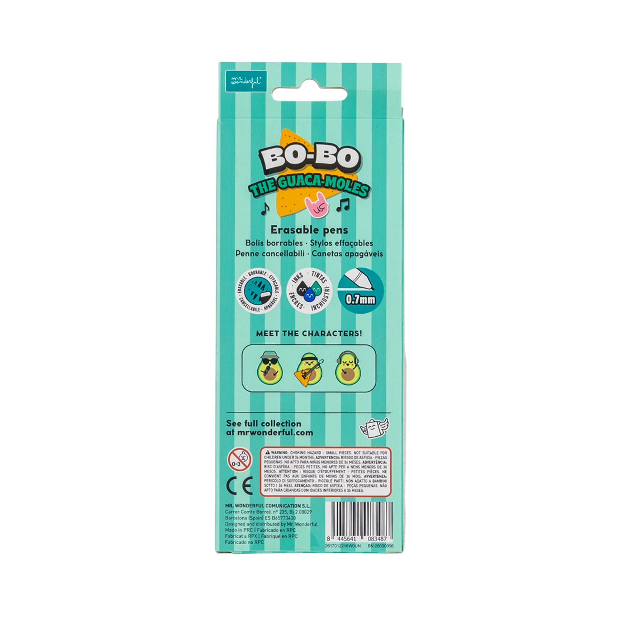 Set of 3 Bo-Bo Erasable Pens - Avocado Microphone + Guitar + Headphones