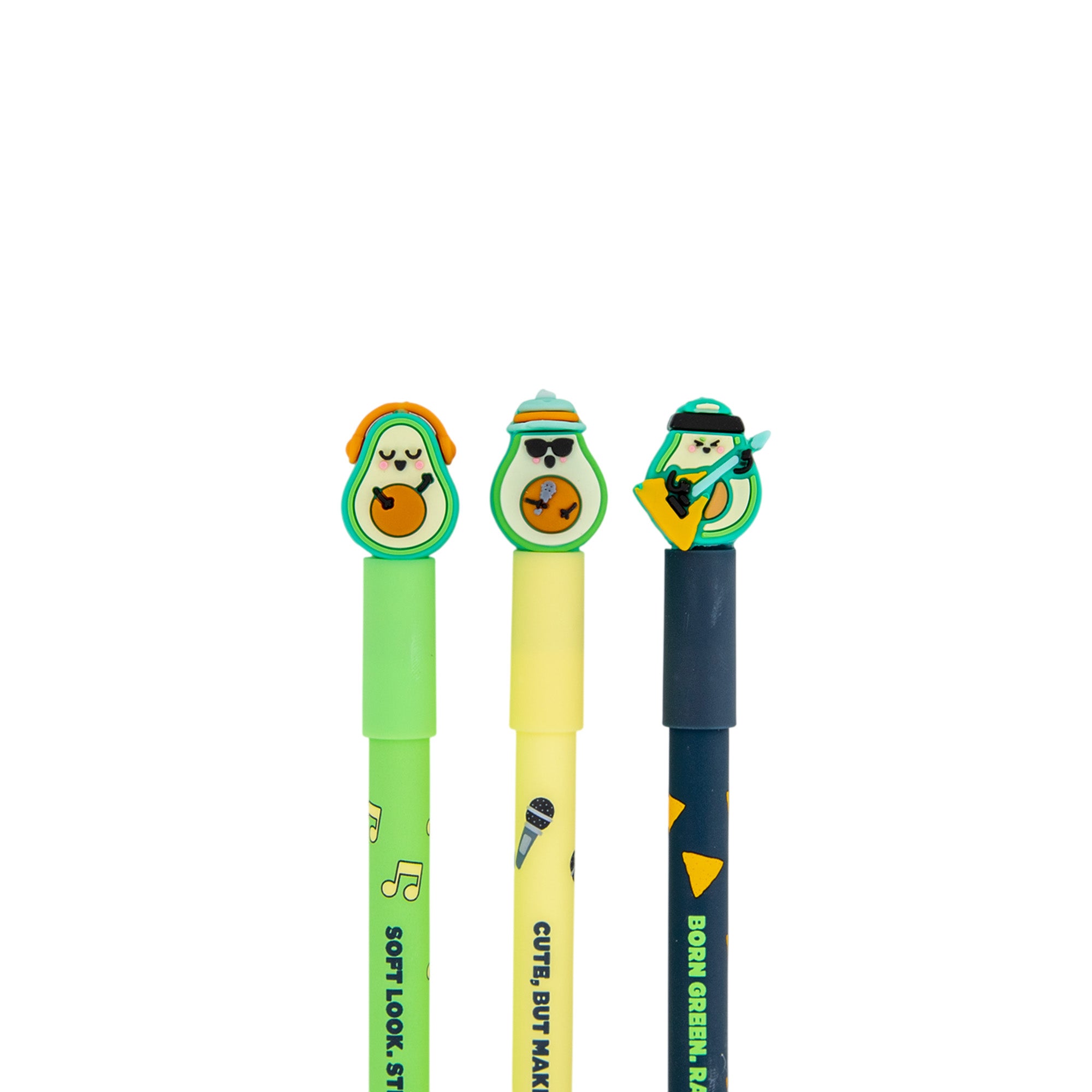 Set of 3 Bo-Bo Erasable Pens - Avocado Microphone + Guitar + Headphones