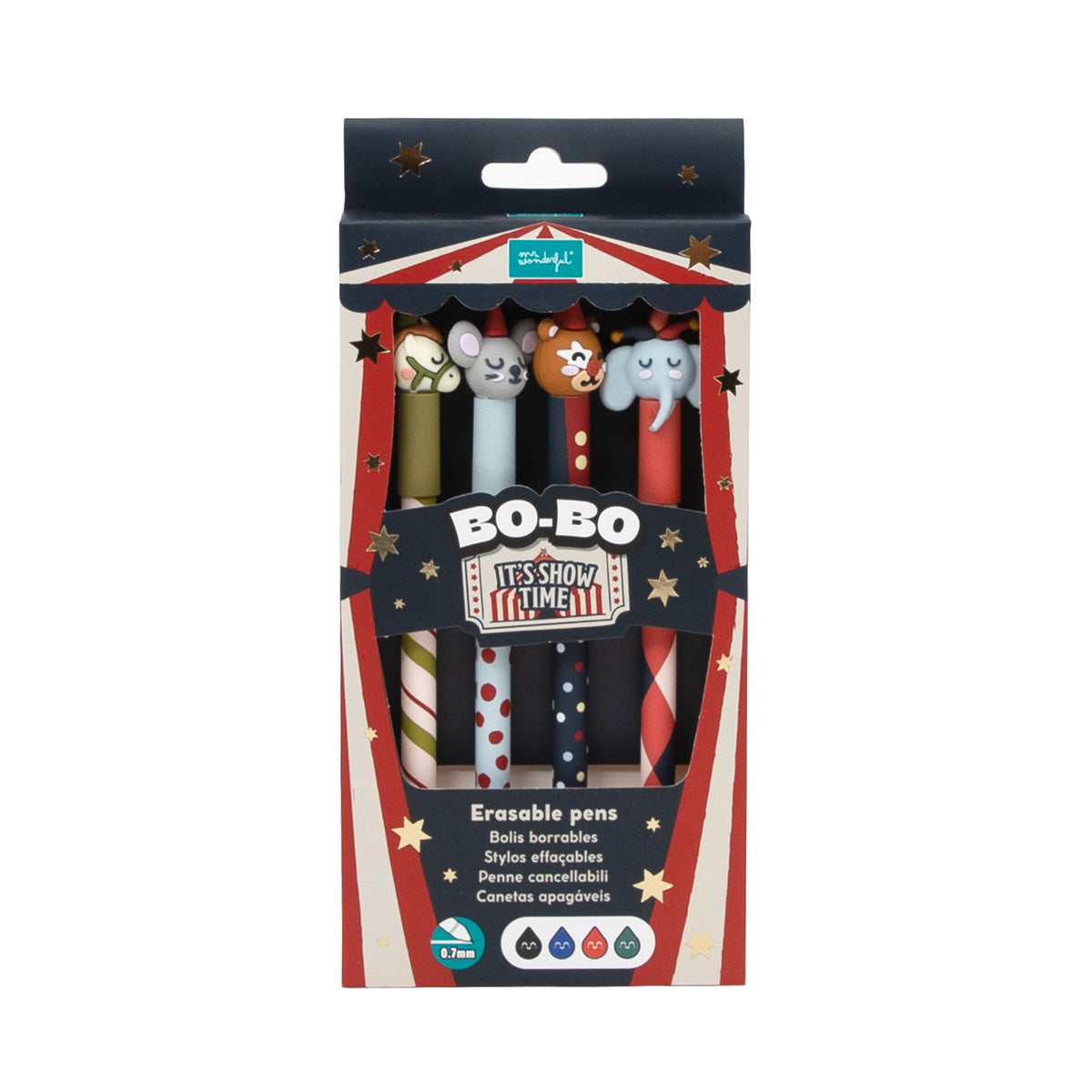 Set de 4 Bolis borrables BO-BO tinta azul negra verde y roja regalo original de Mr. Wonderful