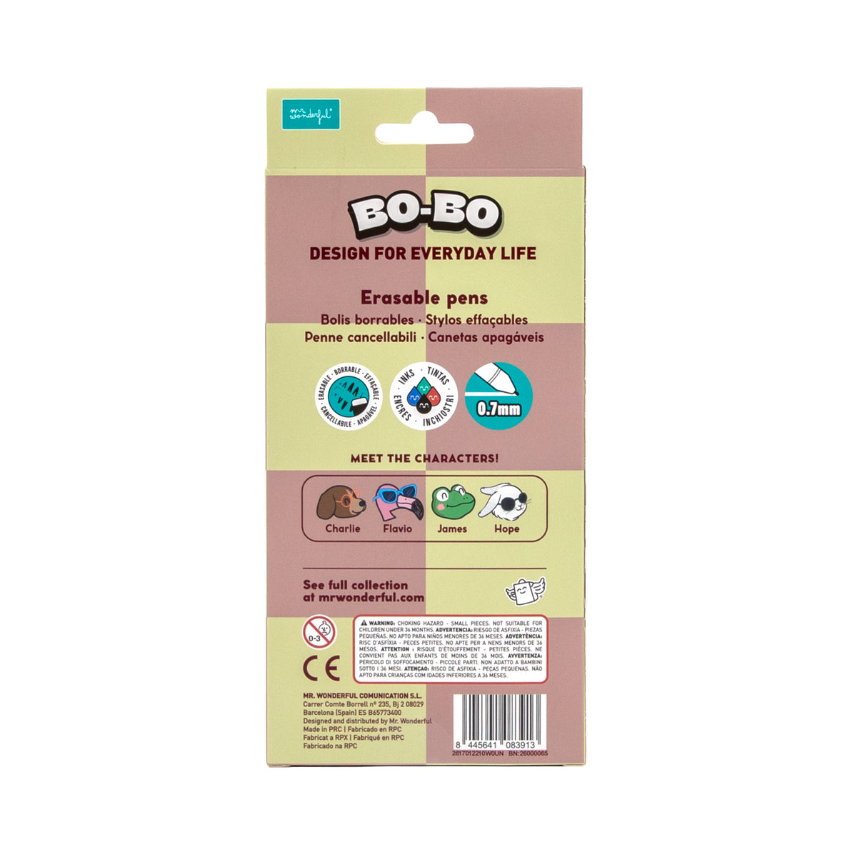 Set de 4 bolis borrables Bo-Bo - Conejo + Perro + Flamenco + Rana