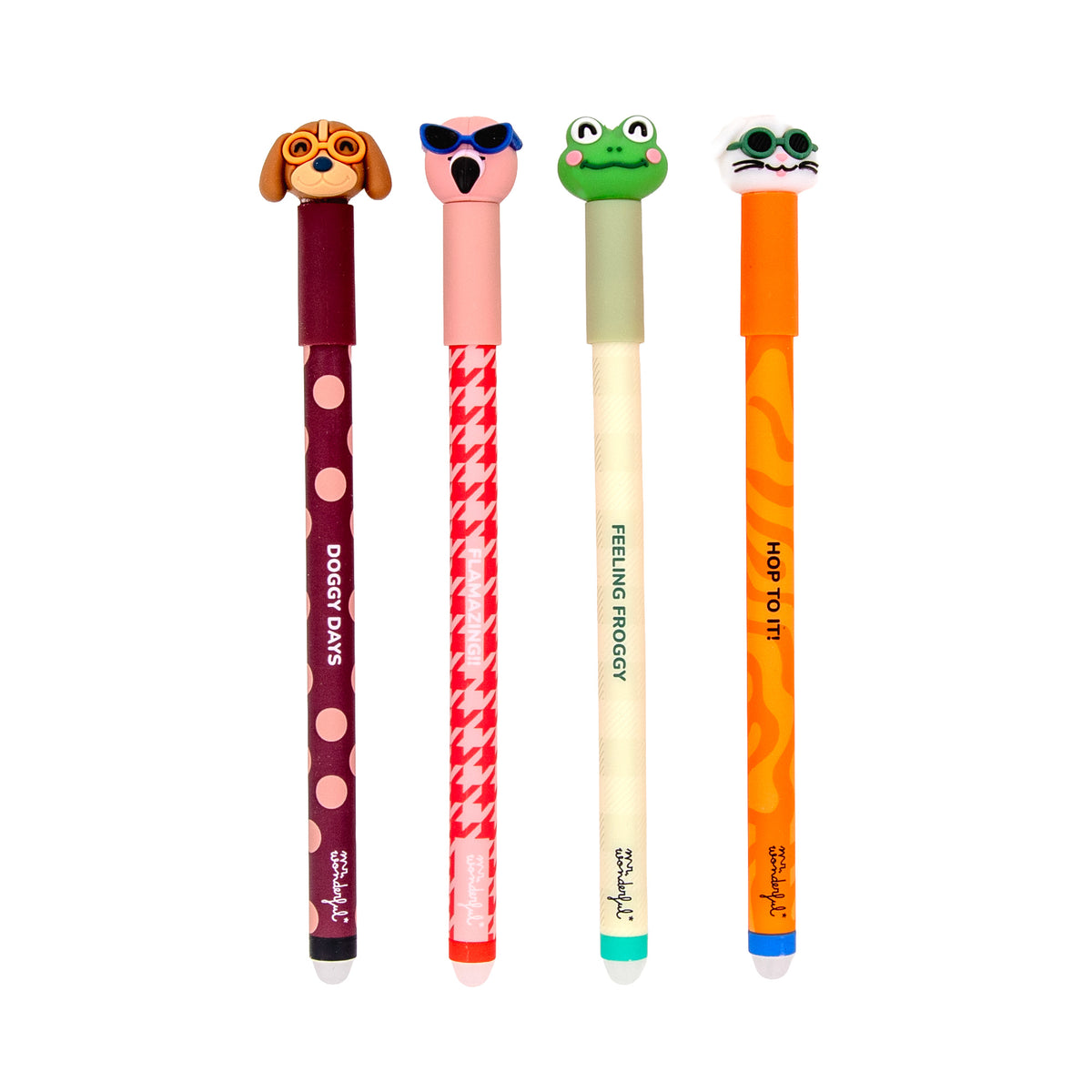 Set de 4 bolis borrables Bo-Bo - Conejo + Perro + Flamenco + Rana