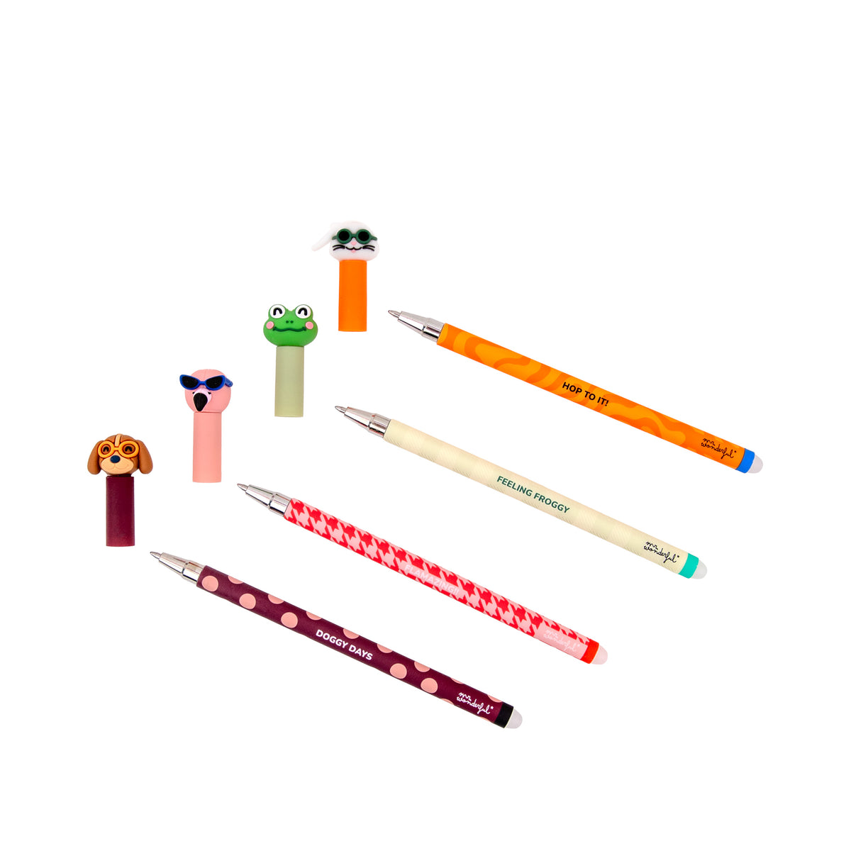Set de 4 bolis borrables Bo-Bo - Conejo + Perro + Flamenco + Rana
