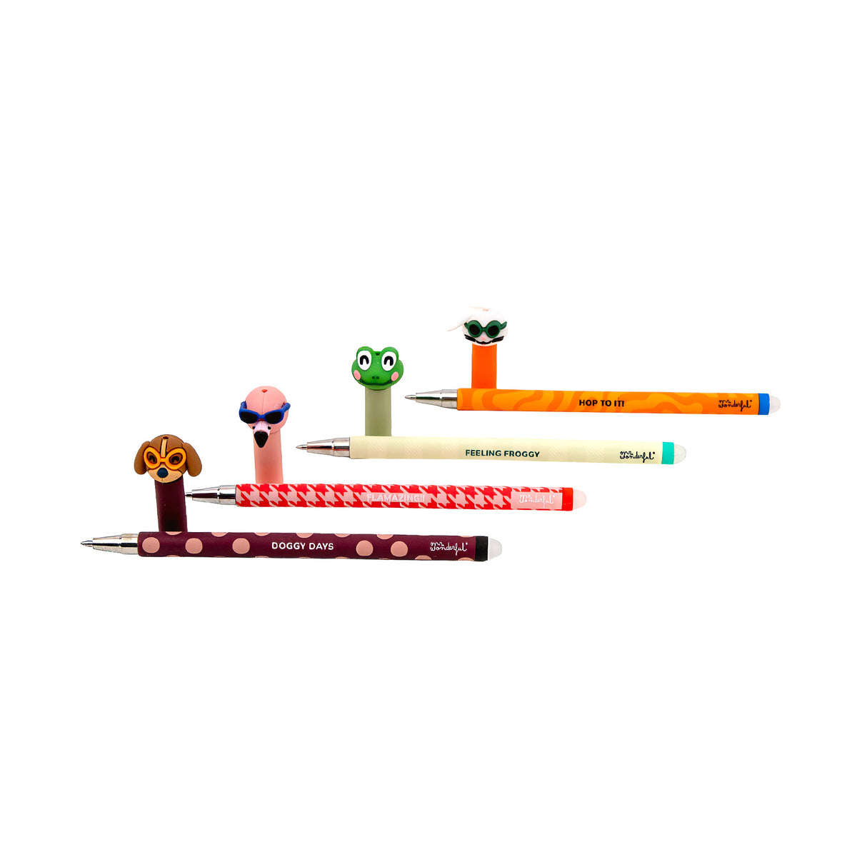 Set de 4 bolis borrables Bo-Bo - Conejo + Perro + Flamenco + Rana