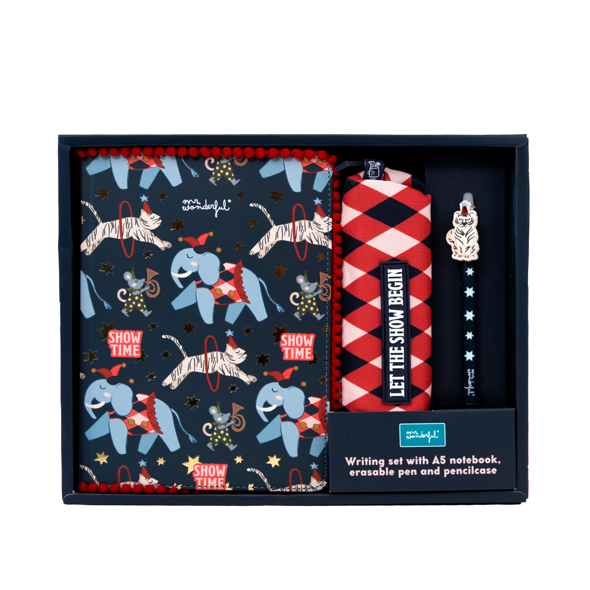 Conjunto de boli cuaderno y estuche Mr.wonderful regalo original inspirado en el circo