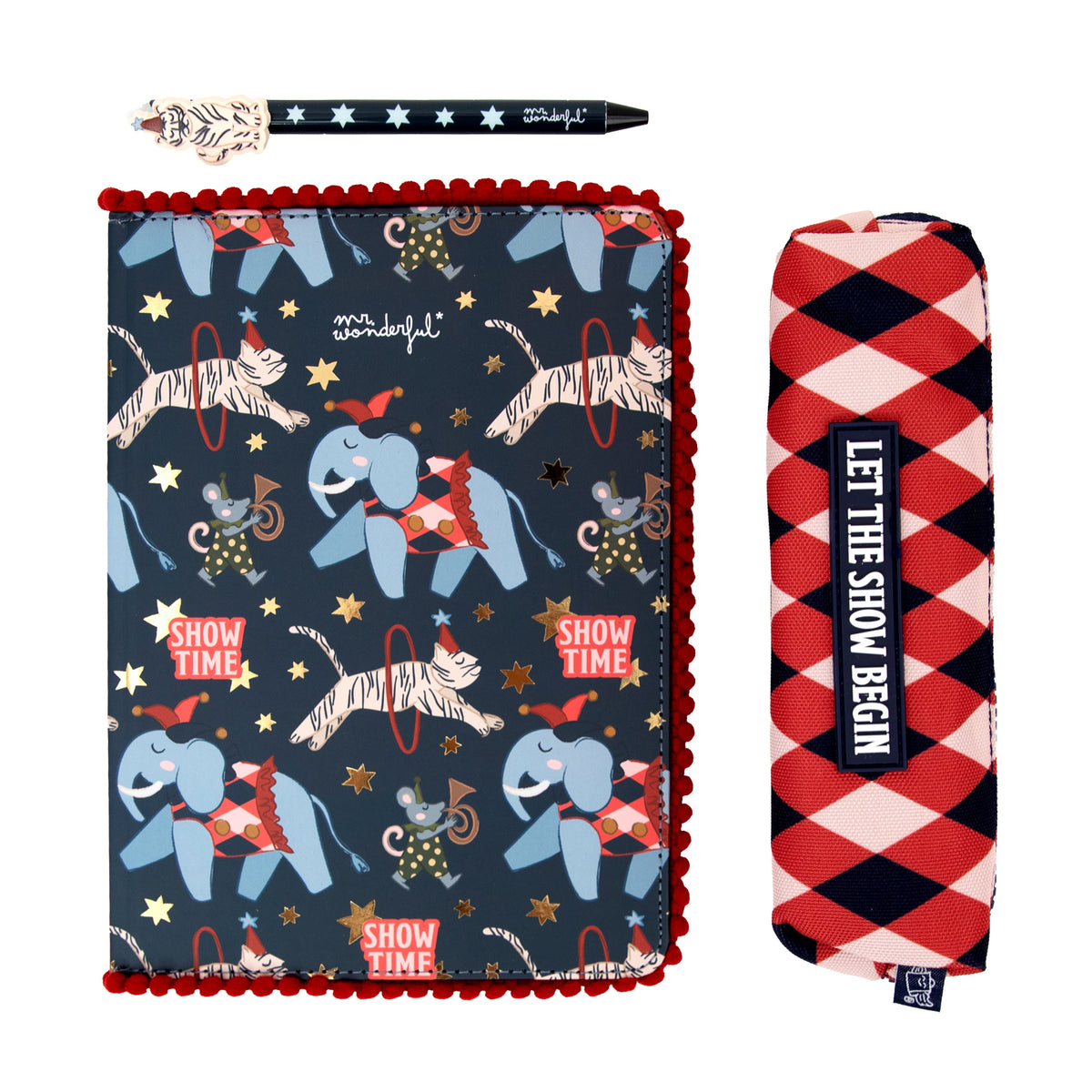 Conjunto de boli cuaderno y estuche Mr.wonderful regalo original inspirado en el circo