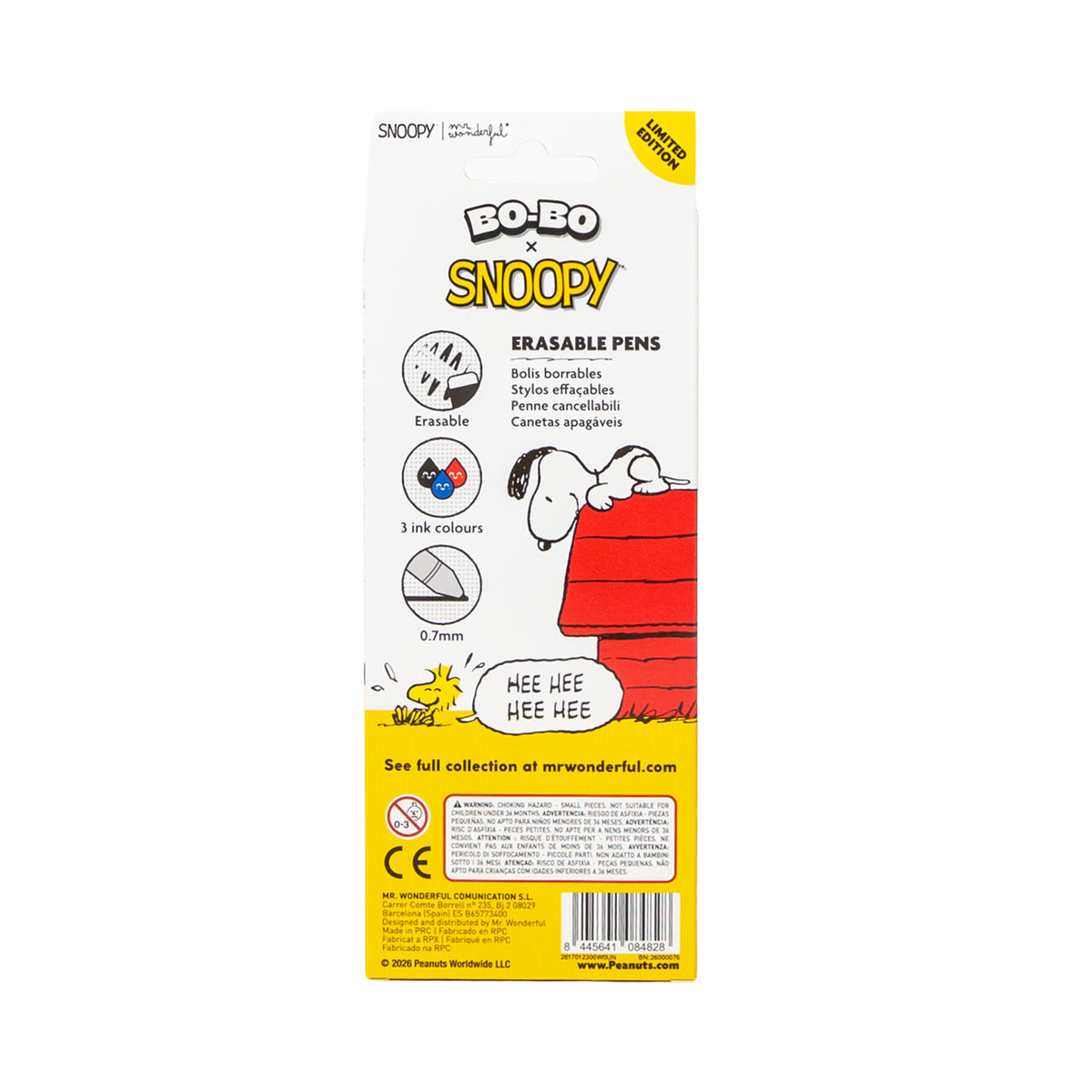 Set de 3 bolis borrables Bo-Bo - Snoopy + Woodstock + Casa