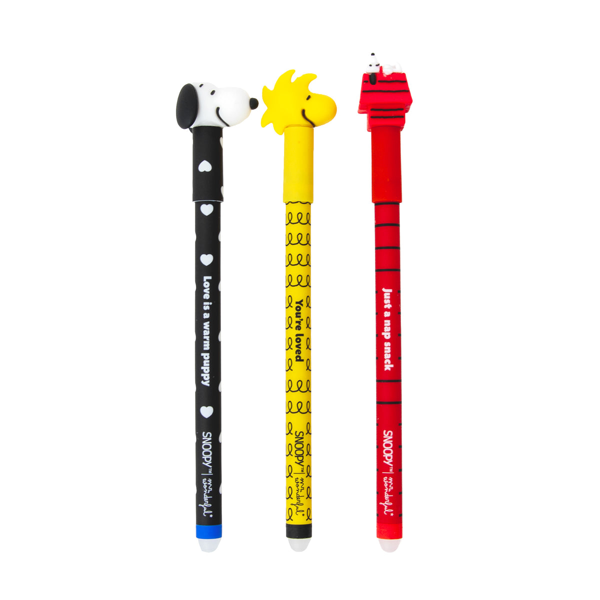 Set de 3 bolis borrables Bo-Bo - Snoopy + Woodstock + Casa