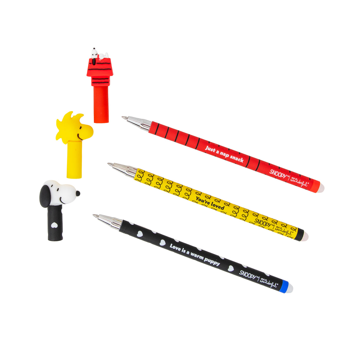 Set de 3 bolis borrables Bo-Bo - Snoopy + Woodstock + Casa