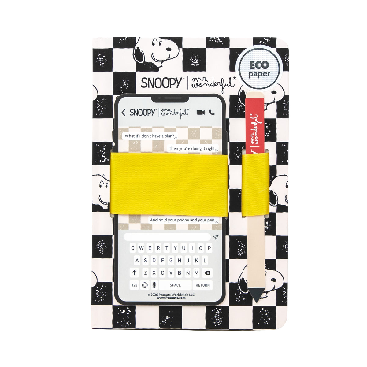 Libreta A5 con soporte para móvil Snoopy - There’s a good feeling to be had from sharing