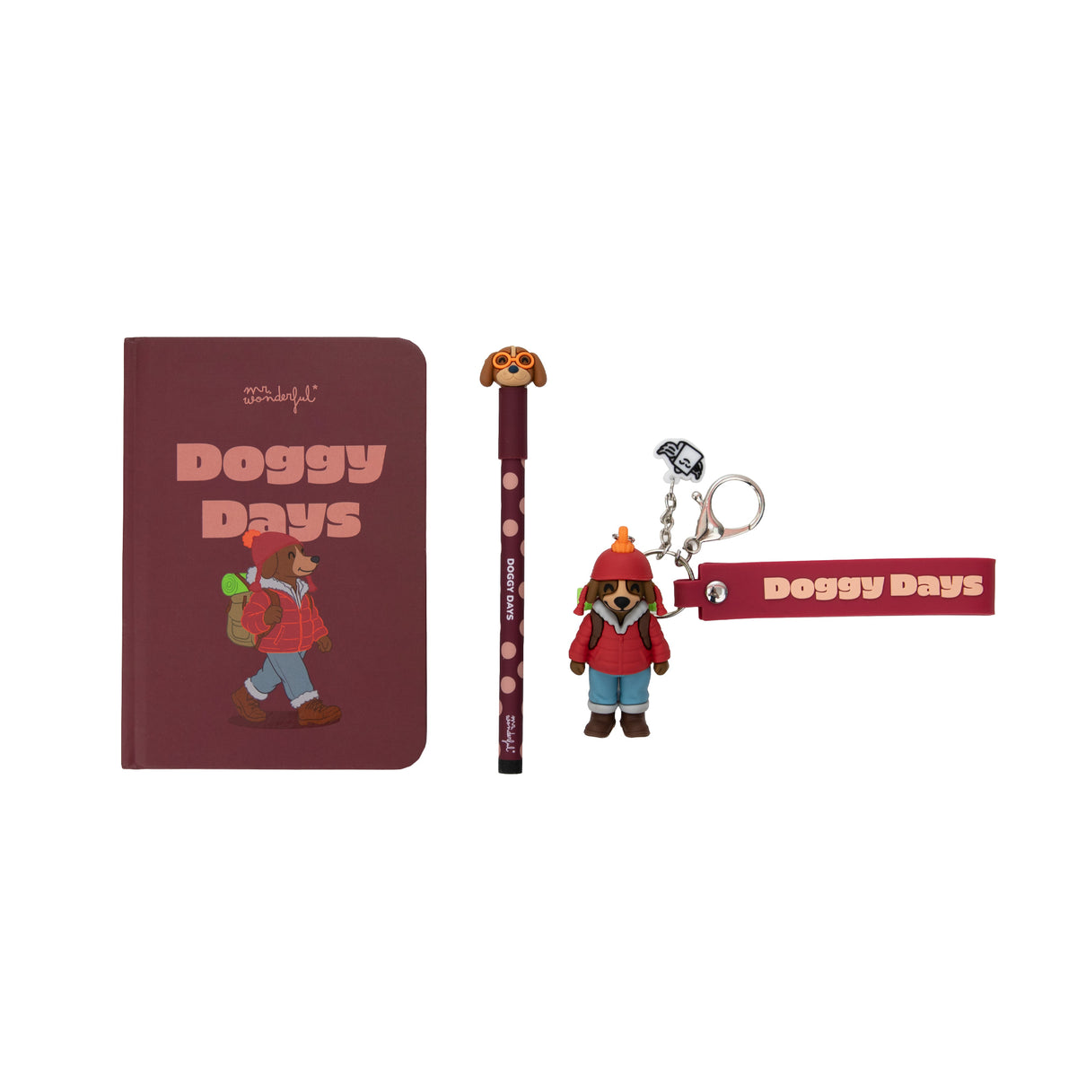 Libreta A6 de perro con boli borrable Bo-Bo y llavero Mr. Wonderful