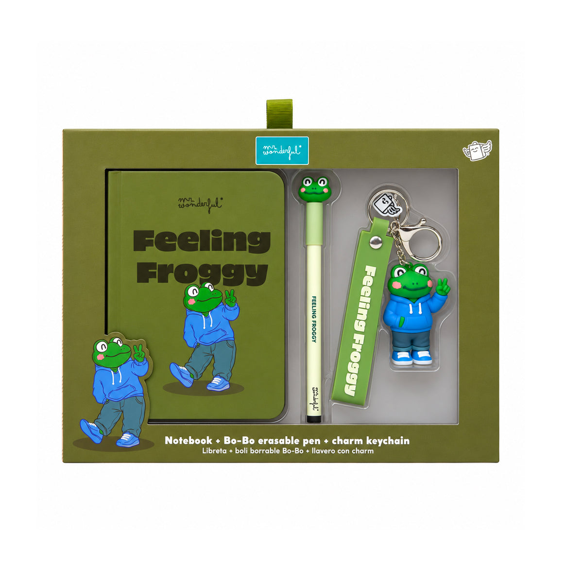 Set de libreta A6, llavero y boli borrable Bo-Bo Rana Feeling Froggy Mr. Wonderful
