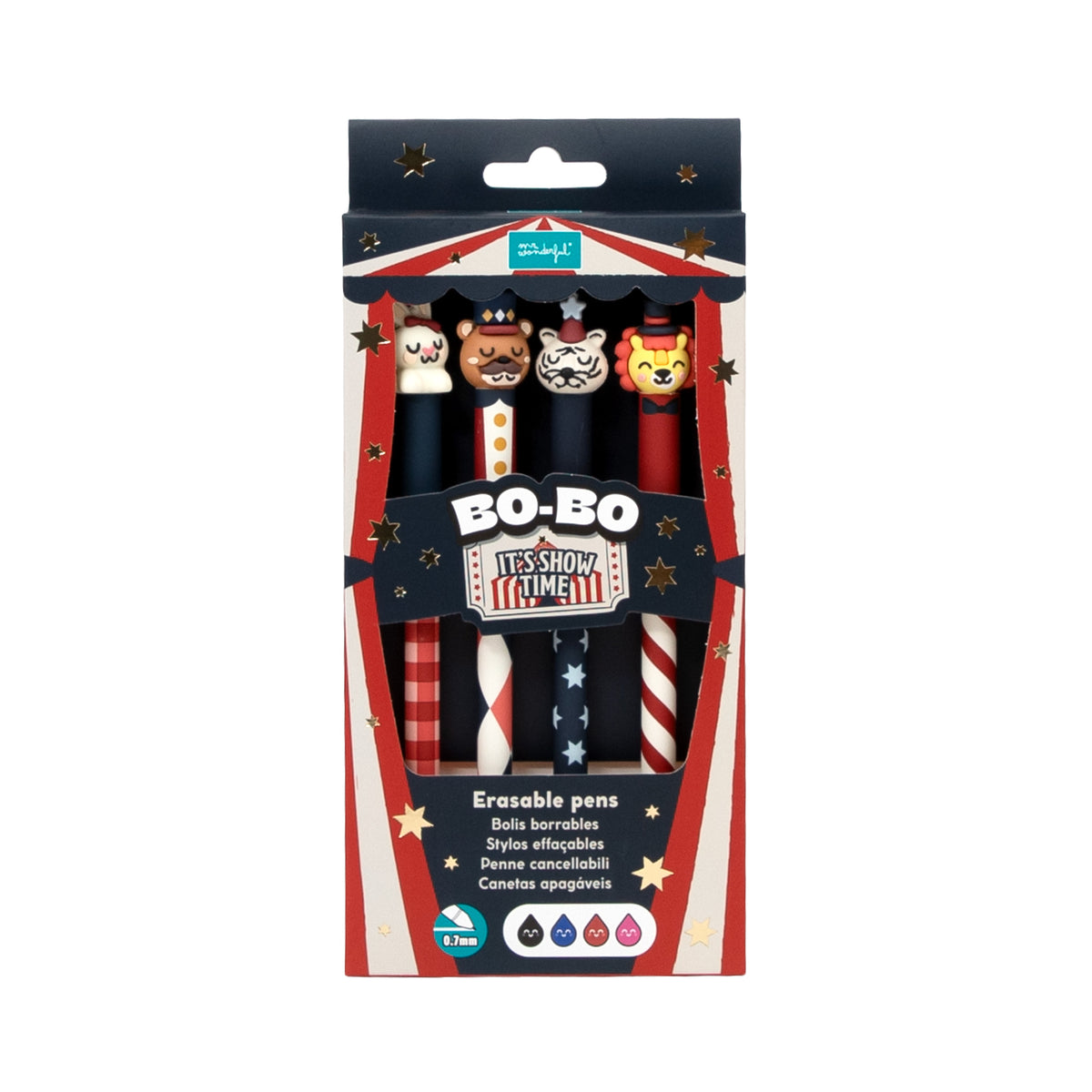 Set 4 Bolis borrables BO-BO tinta azul grosor 0,7mm regalo original de Mr. Wonderful 