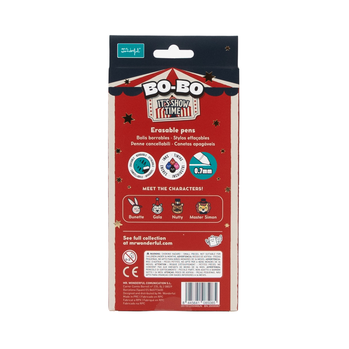 Set 4 Bolis borrables BO-BO tinta azul grosor 0,7mm regalo original de Mr. Wonderful 