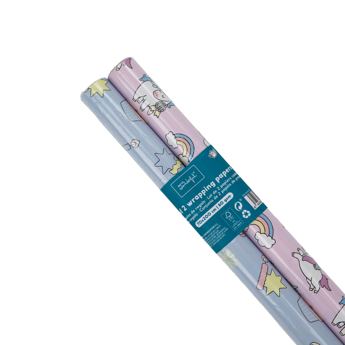 Set de 2 papeles de regalo Birthday and Unicorns Mr. Wonderful