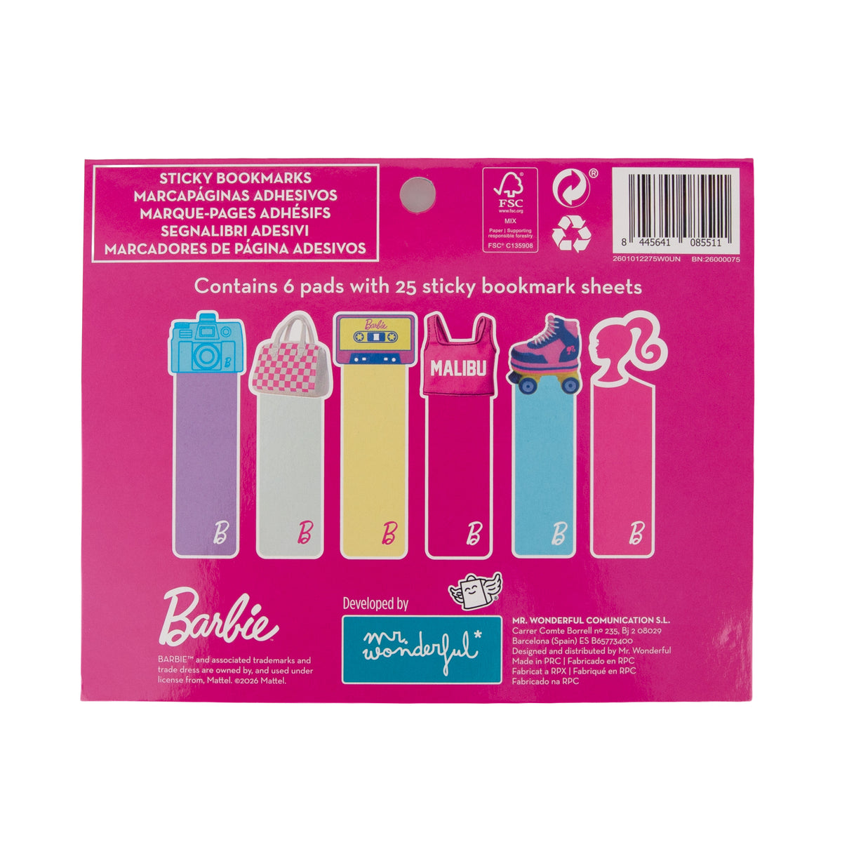 Marcapáginas adhesivos Barbie con certificación FSC Mr. Wonderful
