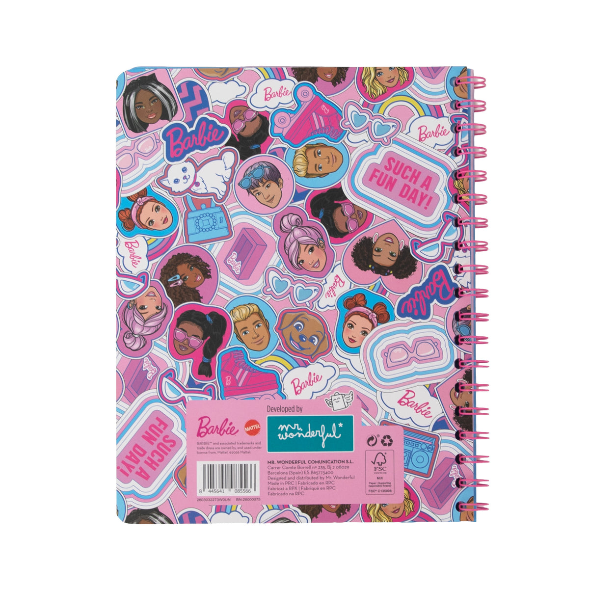 Libreta Barbie con hoja de pegatinas Mr. Wonderful