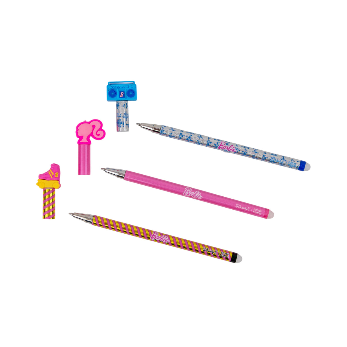 Bolígrafos borrables Barbie con tintas azul, rosa y negra Mr. Wonderful