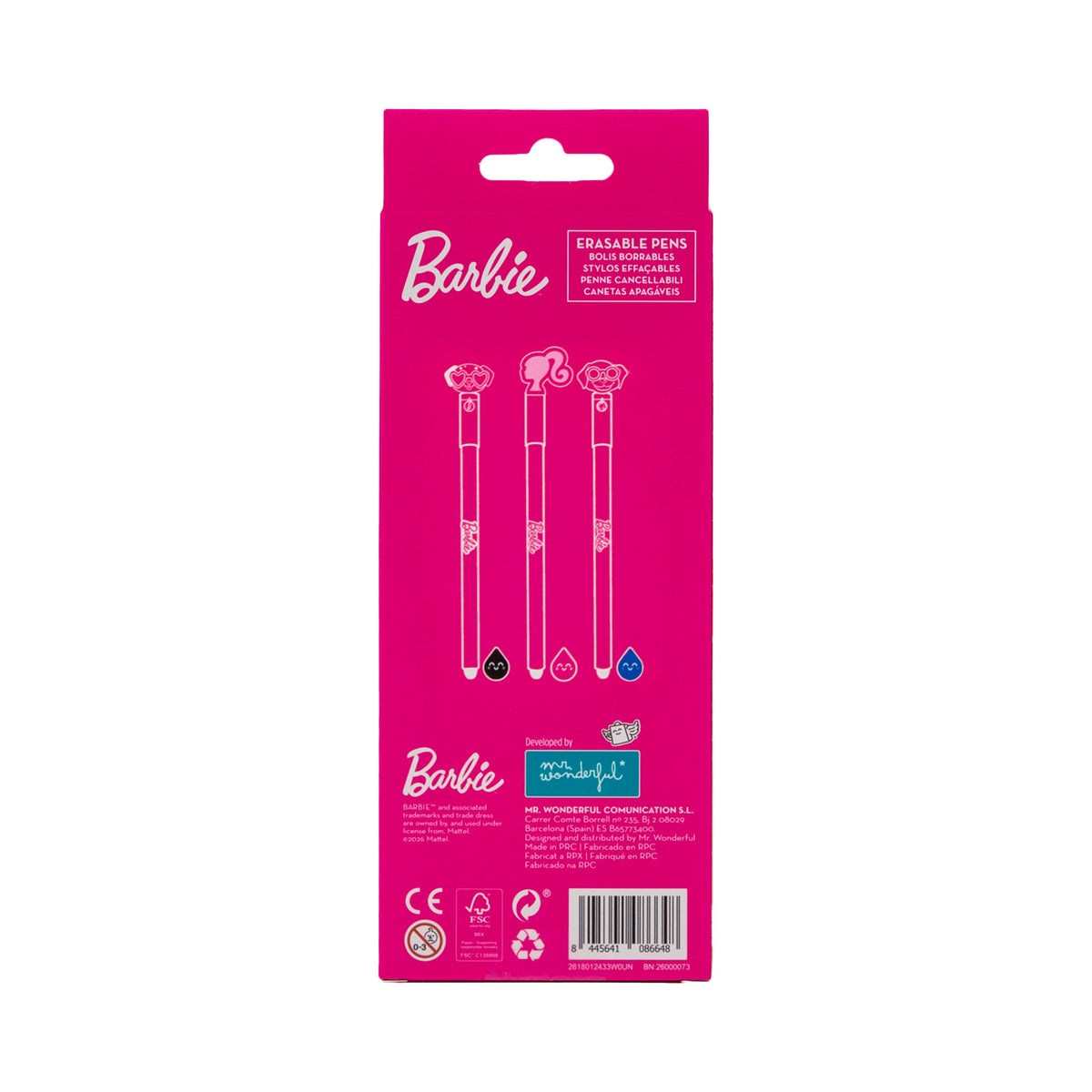 Set de bolígrafos borrables Barbie de tacto suave Mr. Wonderful