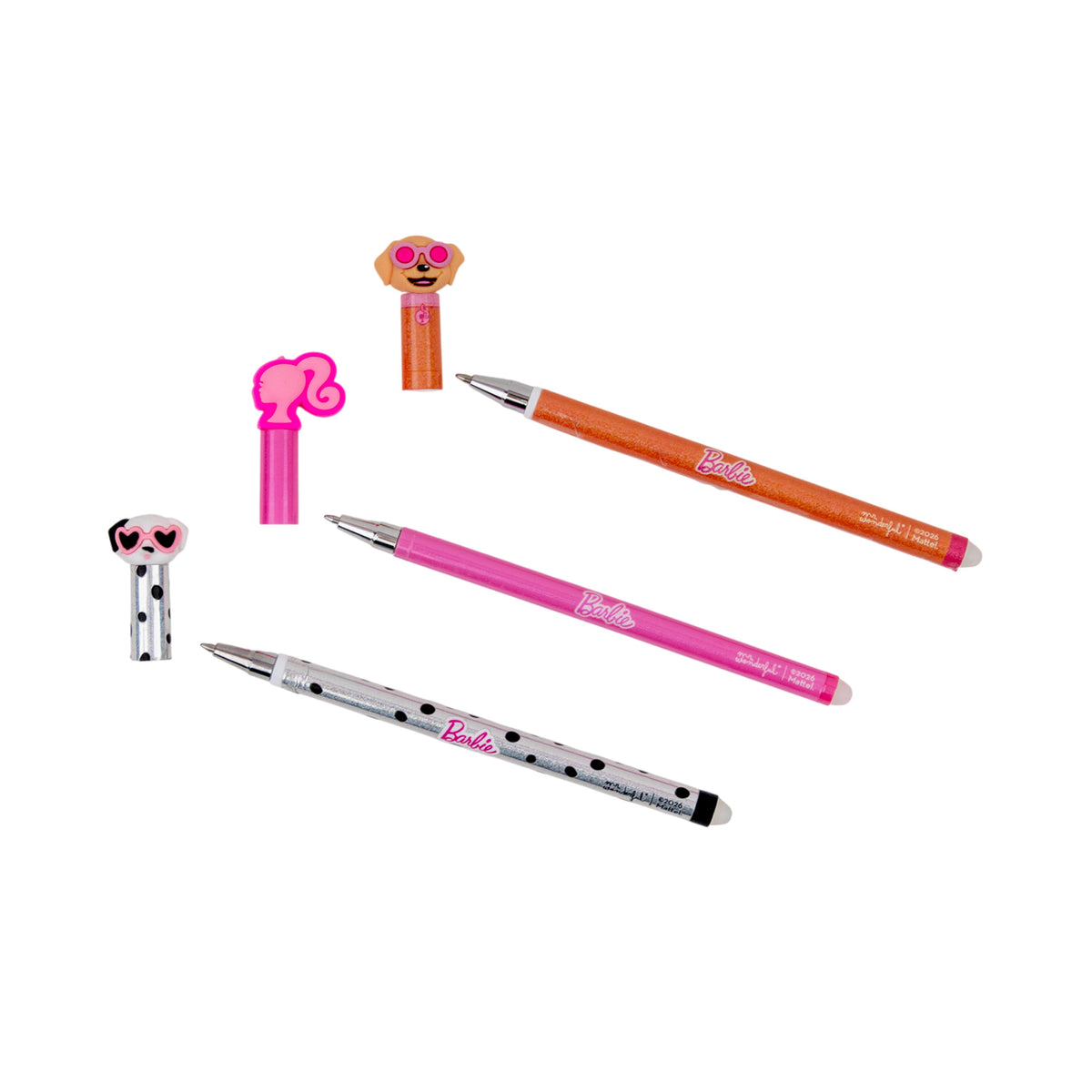 Bolígrafos borrables Barbie con tintas azul, rosa y negra Mr. Wonderful