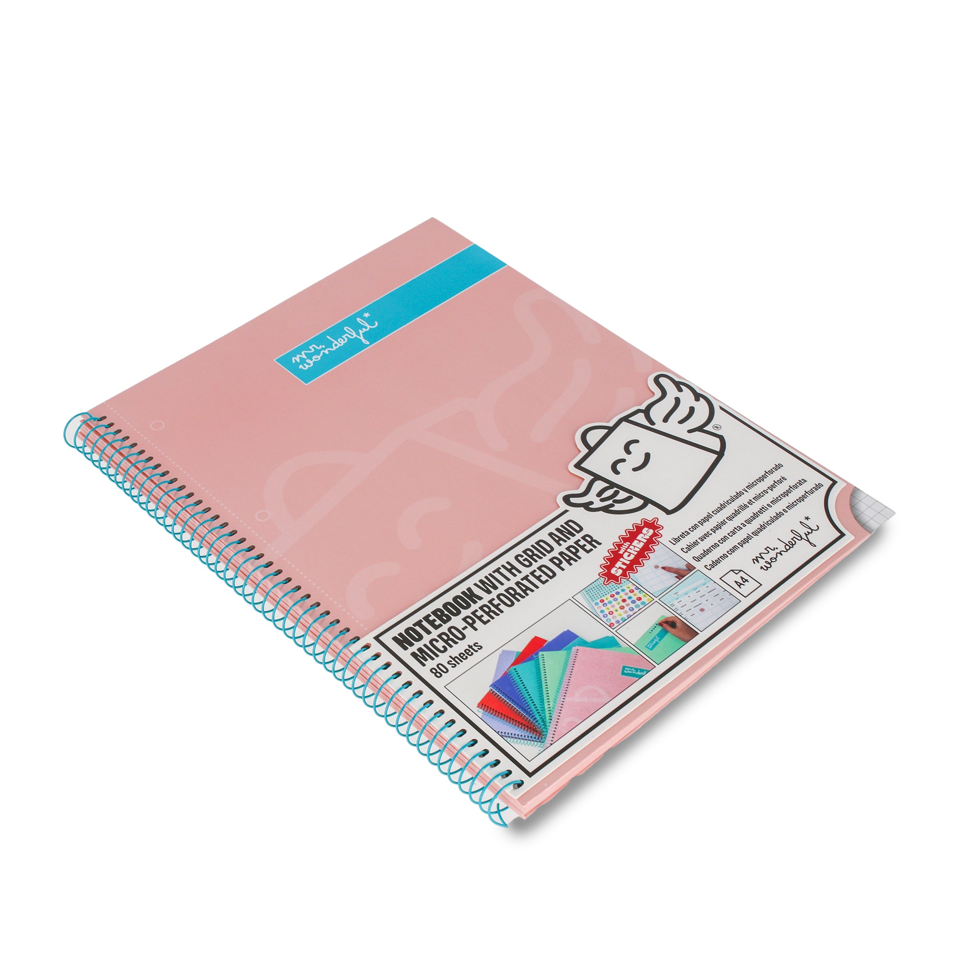 Libreta A4 rosa 80 hojas - Cuadriculada y microperforada